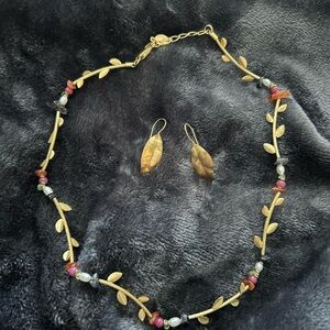 Gold Leaf Necklace and Earring Set